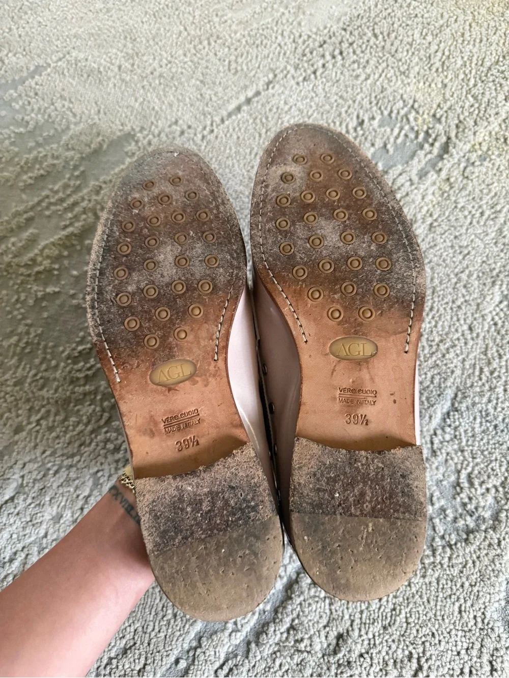 AGL Blush Pink Leather Penny Loafers stud detailing slip on mules 39.5 / 9.5